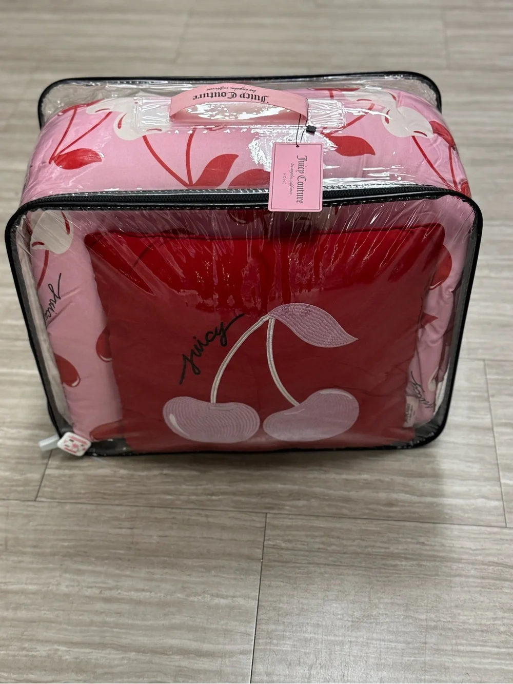 Juicy Couture Pink and Red Cherry Print Comforter Set